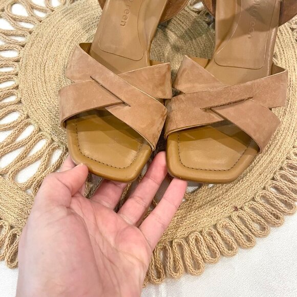 Paul Green Tan Suede Cross-Front Velcro Ankle Strap Heel Sandals UK4.5/US7 - Picture 5 of 8